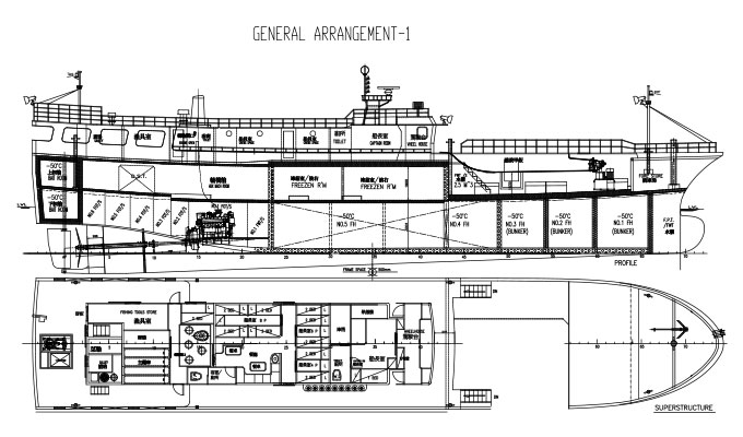 General arrangement of tuna longliner fishing boat from SSF